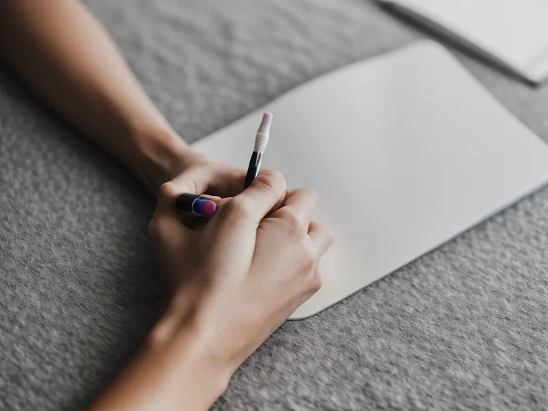 Nahaufnahme einer Hand, die ins Journal schreibt – Achtsamkeit im Job als Teil der täglichen Meditations-Routine nach einem Burnout