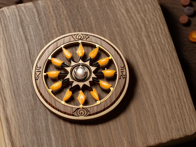 Holz-Talisman auf einem Notizbuch als Symbol für innere Stärke und Selbstführung im Job
