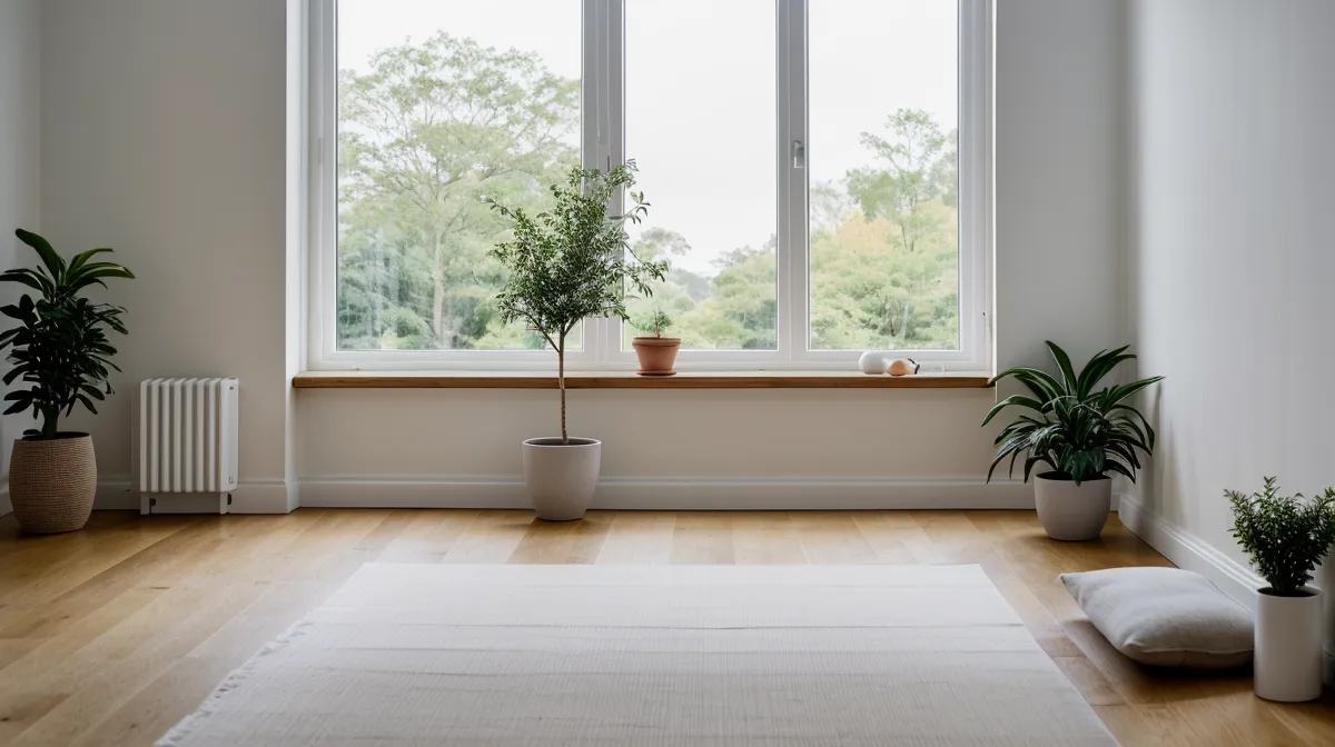 Minimalistischer Design-Arbeitsplatz als Sinnbild für innere Blockaden im Design-Prozess und Elben-Meditation