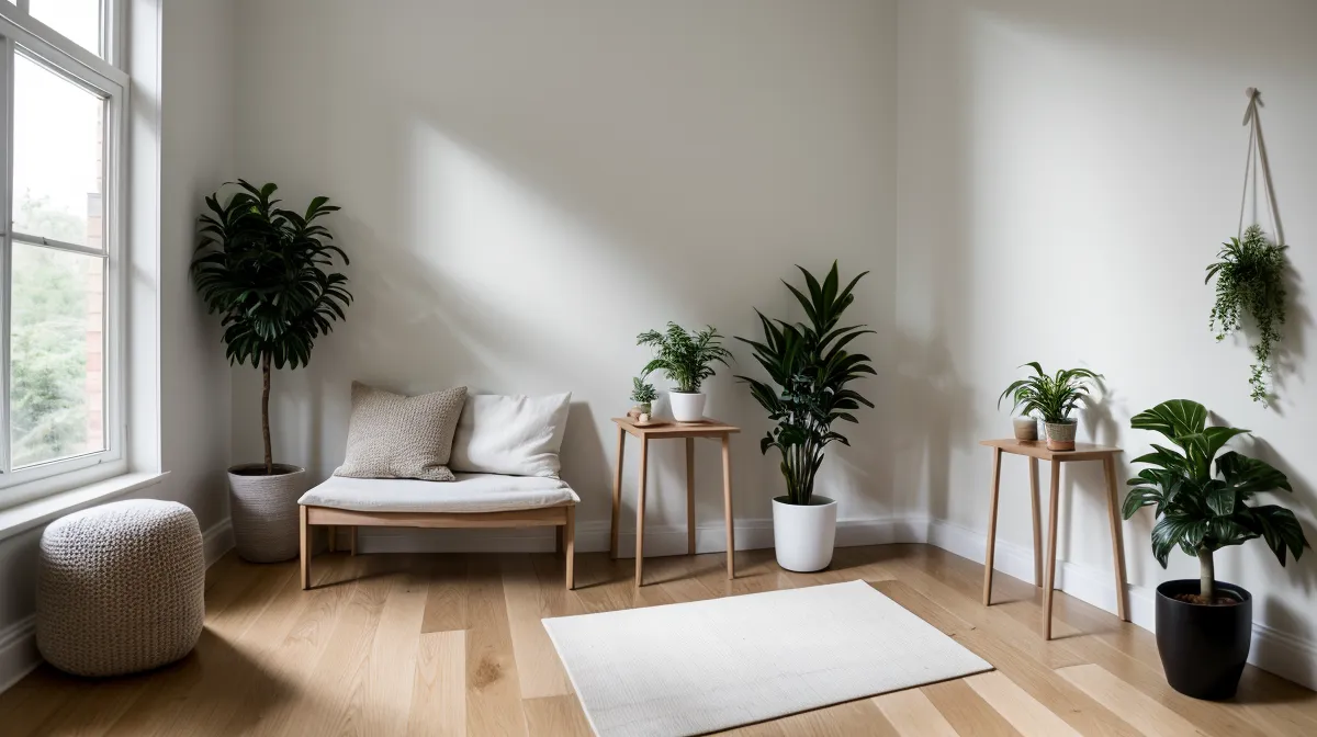 Journaling und Meditation nach Burnout: cremefarbenes Notizbuch und Teetasse auf dem Schreibtisch in der Düsseldorfer Altbauwohnung