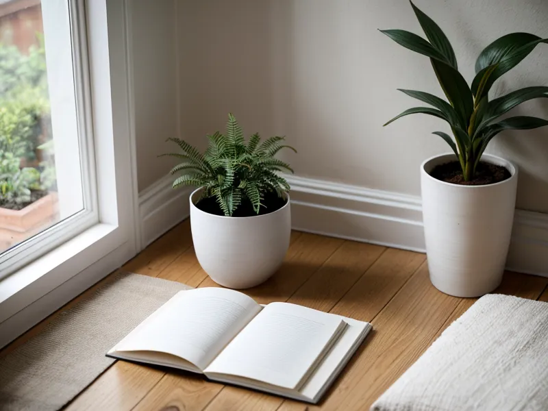 Nahaufnahme eines Journaling-Notizbuchs mit handschriftlichen Notizen zur täglichen Meditationsroutine nach Burnout, daneben ein Füllfederhalter